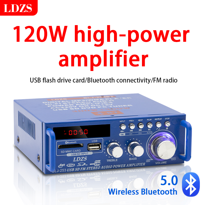 Wzmacniacz samochodowy domowa Bluetooth-kompatybilność 5.0 2-kanałowy dźwięk przestrzenny FM USB pilot zdalnego sterowania Mini HIFI wzmacniacz cyfrowy Stereo: Default Title
