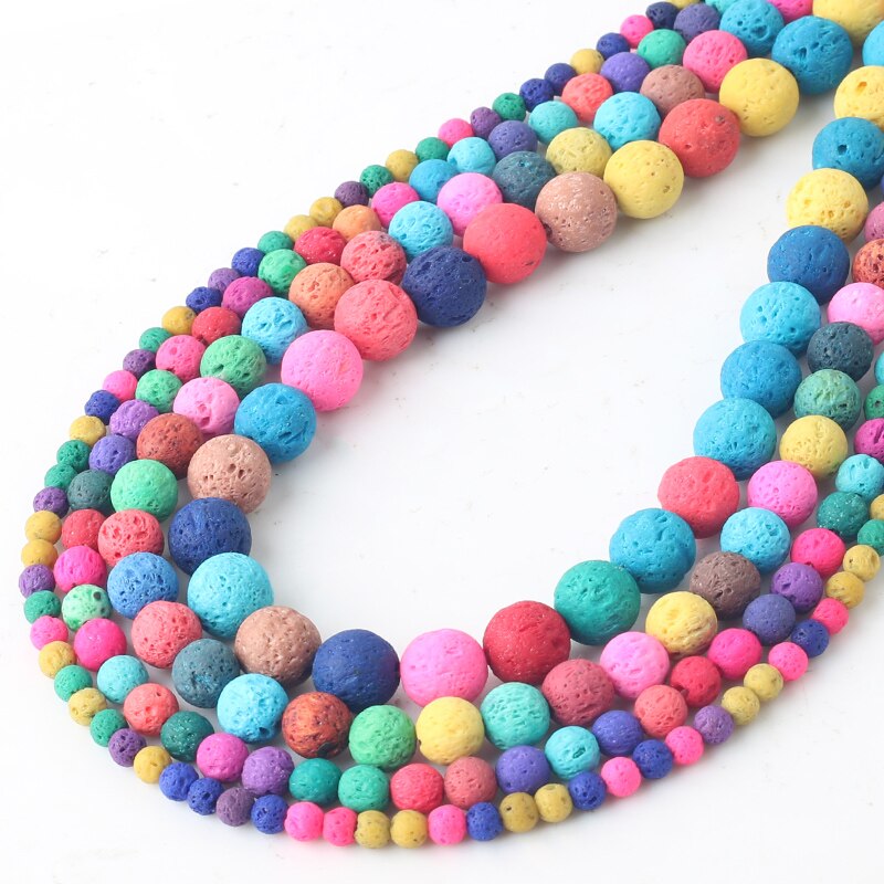 Natural Stone Multicolor Lava Volcanic Stone Loose Beads 4 6 8 10MM Fit Diy Charm Beads For Jewelry Making Accessories