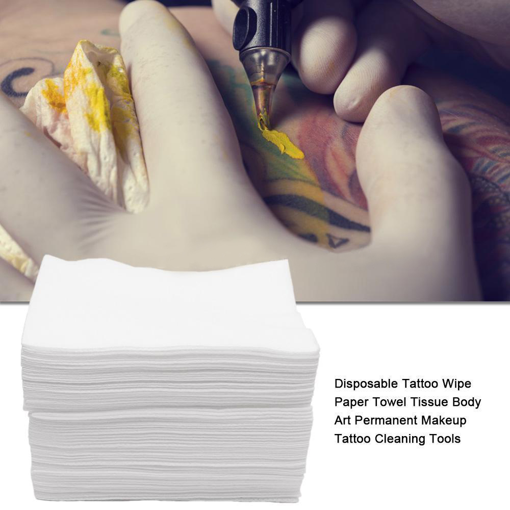 50 Stuks Wit Wegwerp Tattoo Veeg Papier Handdoek Zachte Tattoo Doek Handdoek Reiniging Pad Waterproof Make-Up Tattoo Cleaning Tools