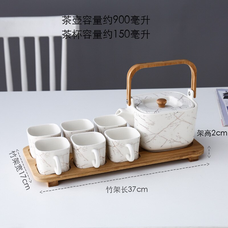 12pcs Ceramic Flower Tea Cup Set Household Afternoon Tea with Shelf Candle Heating Tea Set Combination Tea Pot Luxury Tea Set: Crackle suit A 7pcs