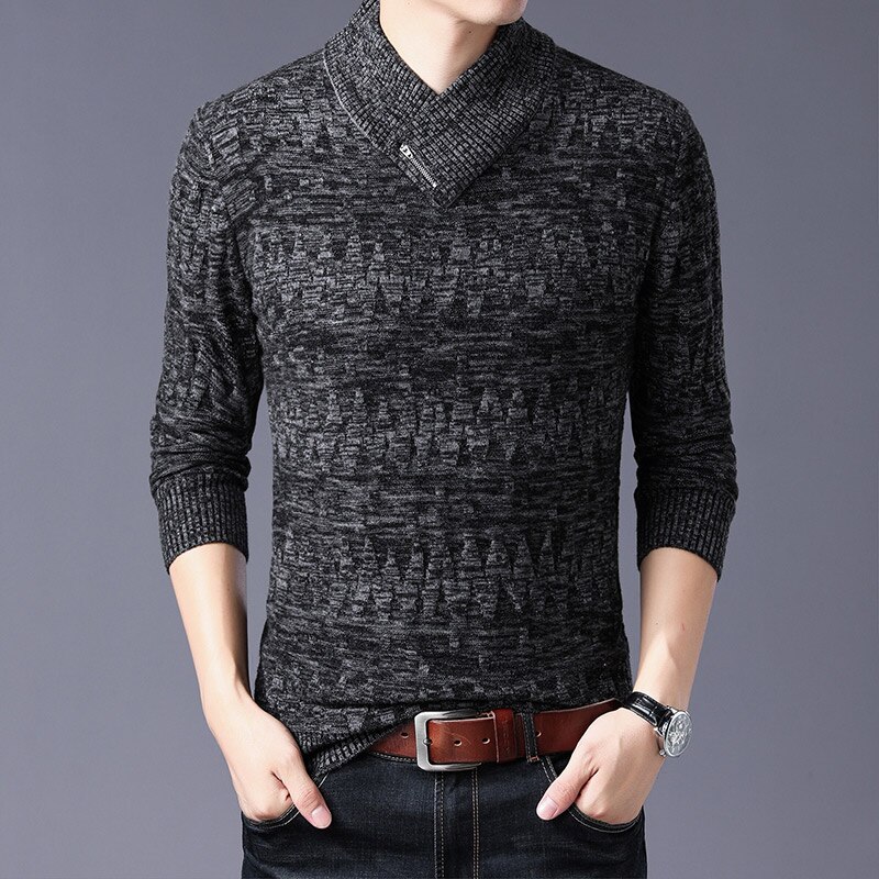 Tykke merkegensere herregensere slim fit gensere strikketøy ull høst koreansk stil uformelle herreklær: Grå / M
