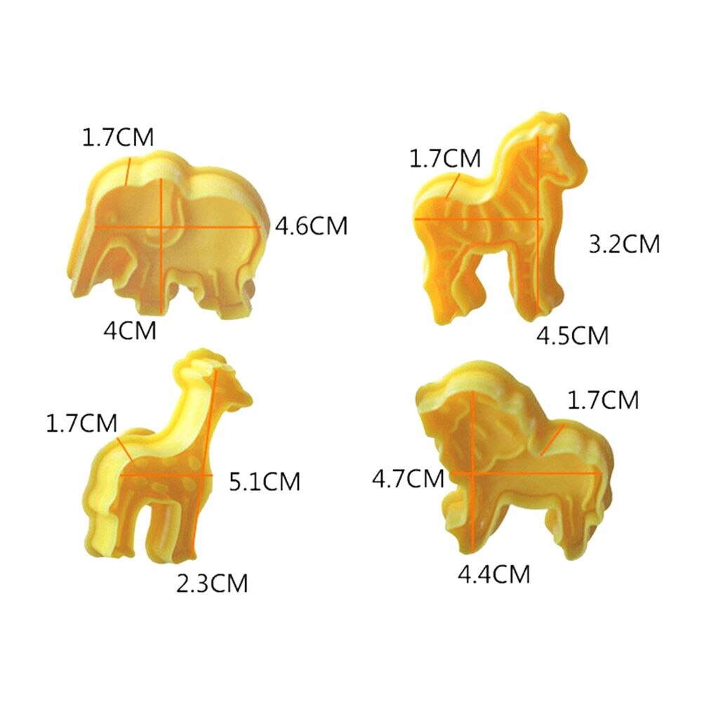 Ausstechformen Elefant Giraffe Löwe Zebra Kuchen Kolben Werkzeuge Gebäck Fondant Keks bilden Tiere Kunststoff Karikatur 4 Teile/satz CI