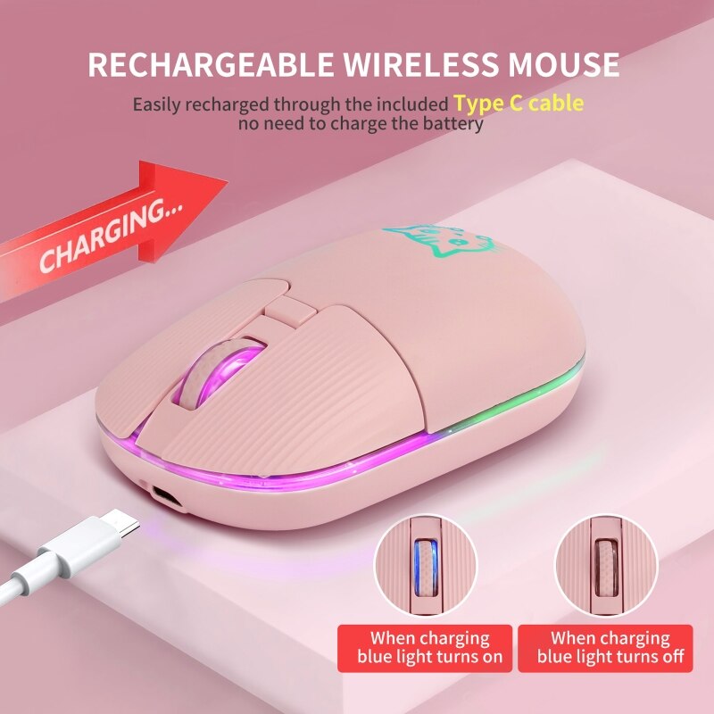 Draagbare Draadloze Muis Oplaadbare 1600Dpi Roze Draadloze Muis Voor N0PB
