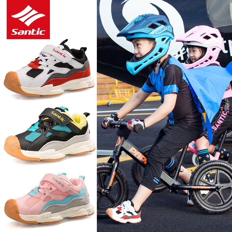 Santic Breathable Kids Cycling Shoes Pro Team Race Child Balance Bike Shoes Anti-slip Safety Boys Girls Bicycle Sport Shoes