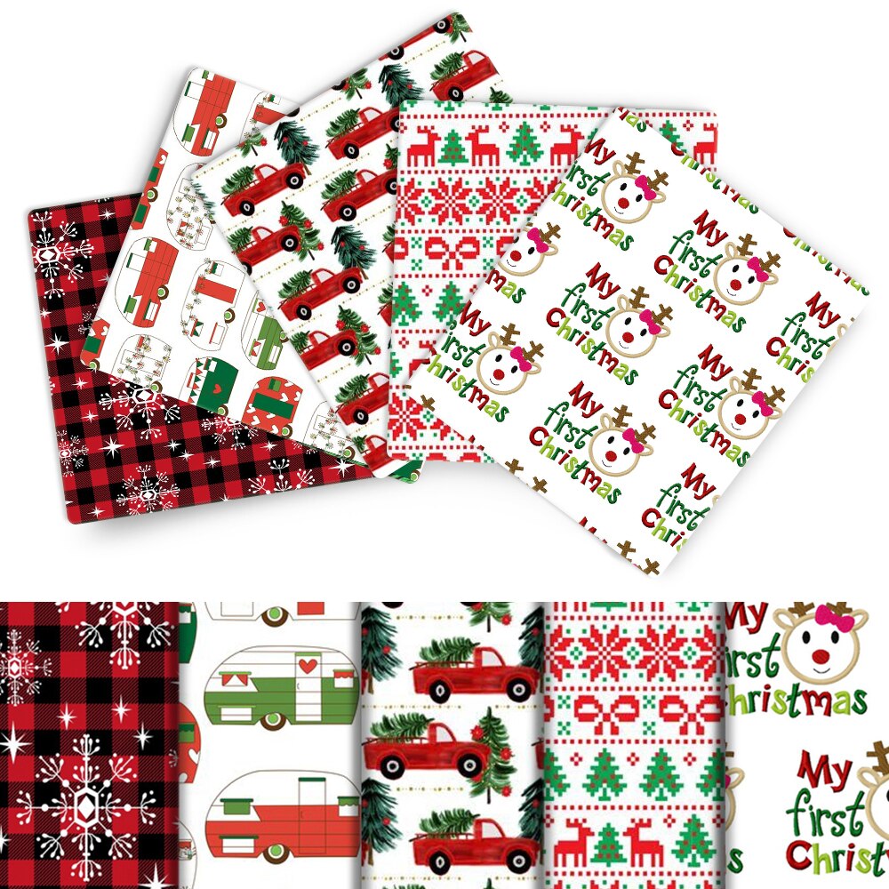 50*140cm 5 diseños/juego, medio metro Navidad poliéster algodón Fabic set hogar textil costura acolchado ropa DIY,c12649: 1111632001