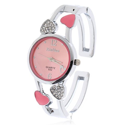 Women Bangle Watch Bracelet Quartz Watch with Rhinestone Round Dial Stainless Steel Band Wrist Watches with Box: 632pink