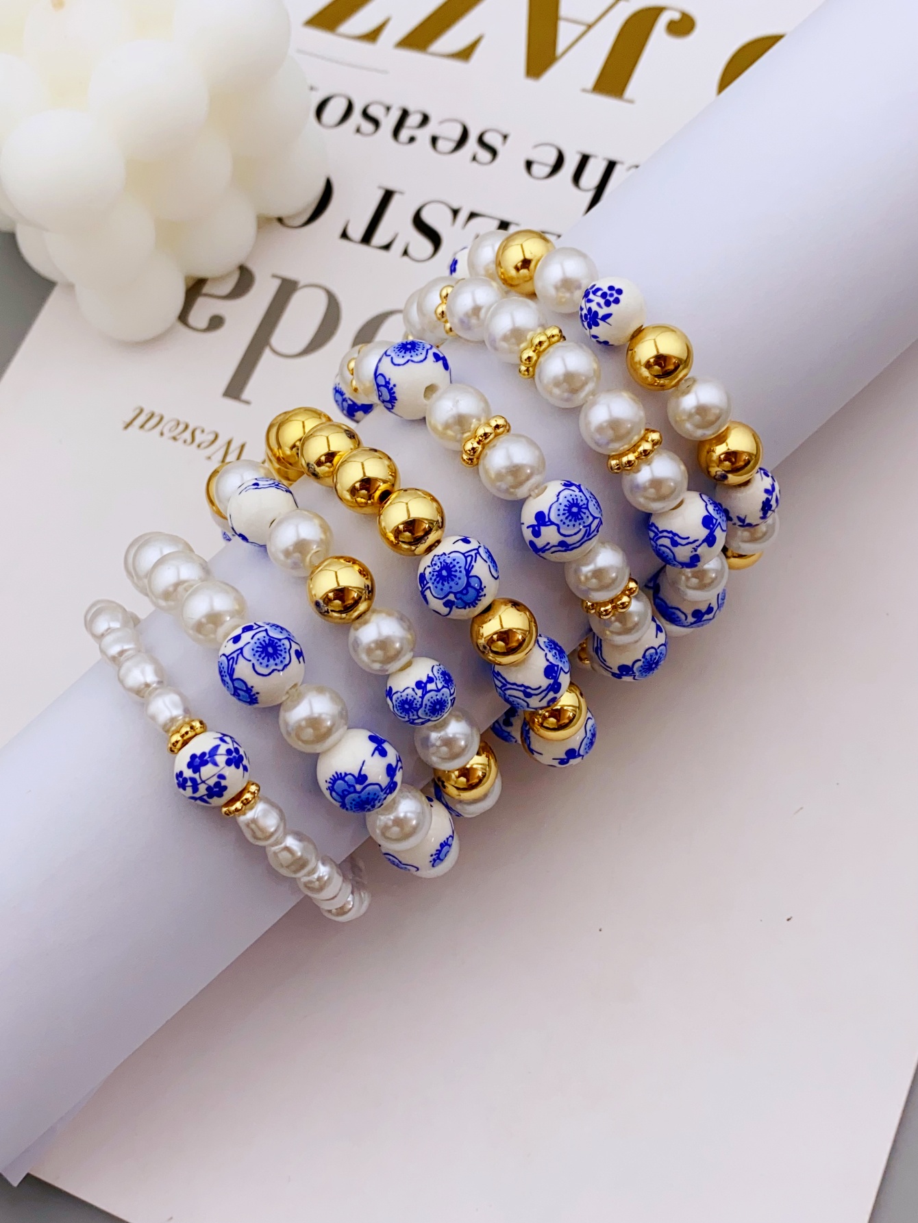 pulsera de cerámica con cuentas acrílicas y perlas hecha a mano para mujer, pulsera de uso diario para mujer