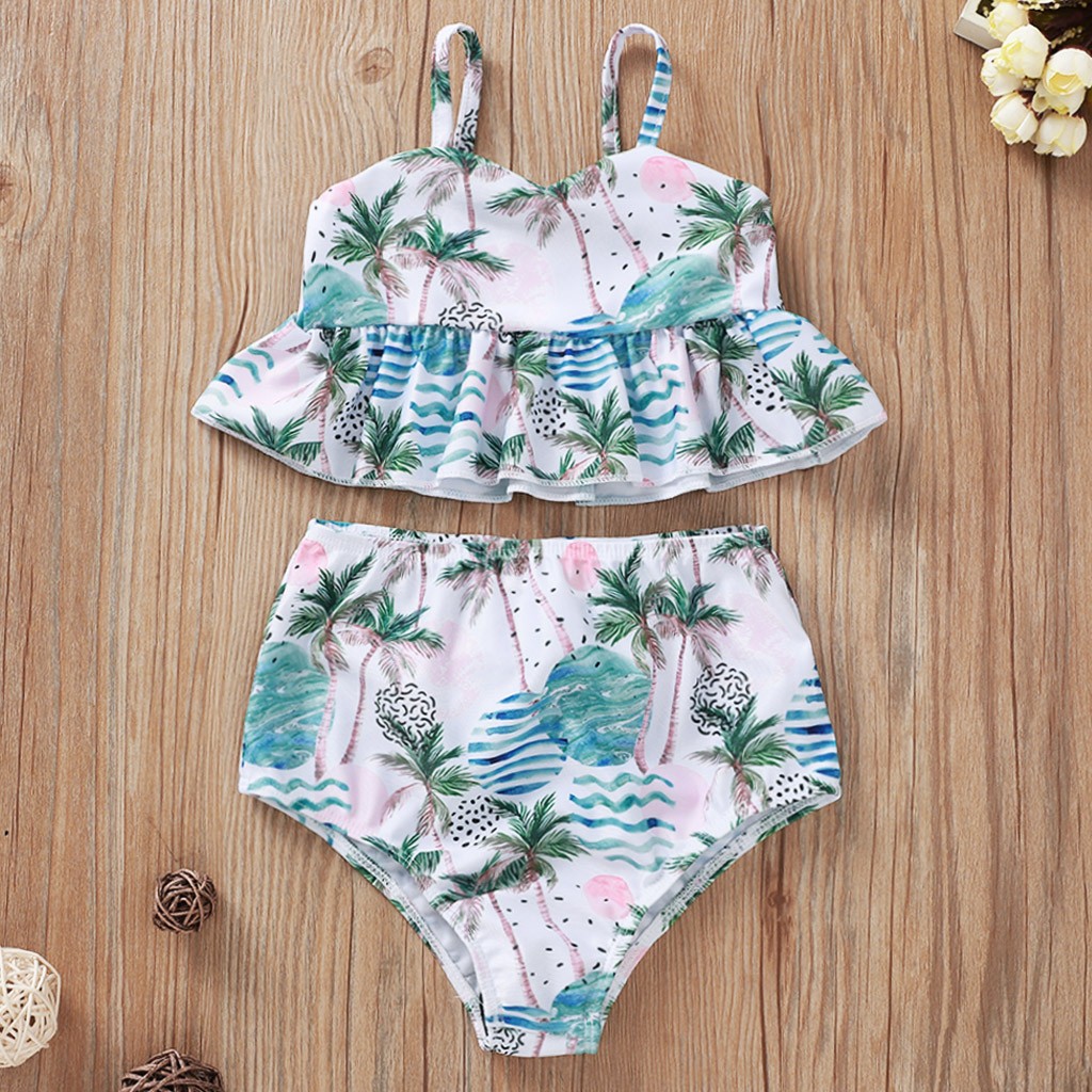 Baby Badmode Sets Baby Kids Meisjes Zomer Kleding Badmode Jarretel Boom Gedrukt Bikini Badpak Set купальники для девочек: 3-4 Years