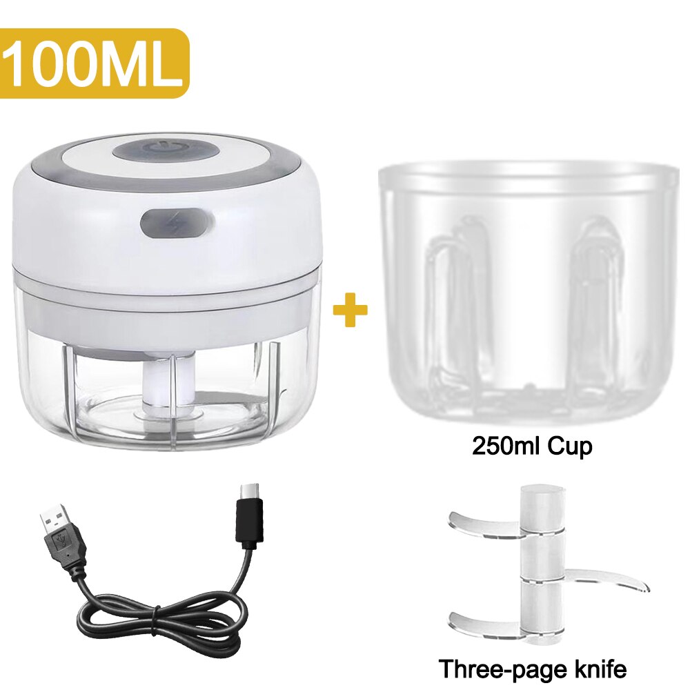 100/250Ml Mini Elektrische Knoflook Stamper Chopper Cutter Gember Stamper Machine Voor Keuken Voedsel Crusher Chili Groente Usb opladen: Set A Plus
