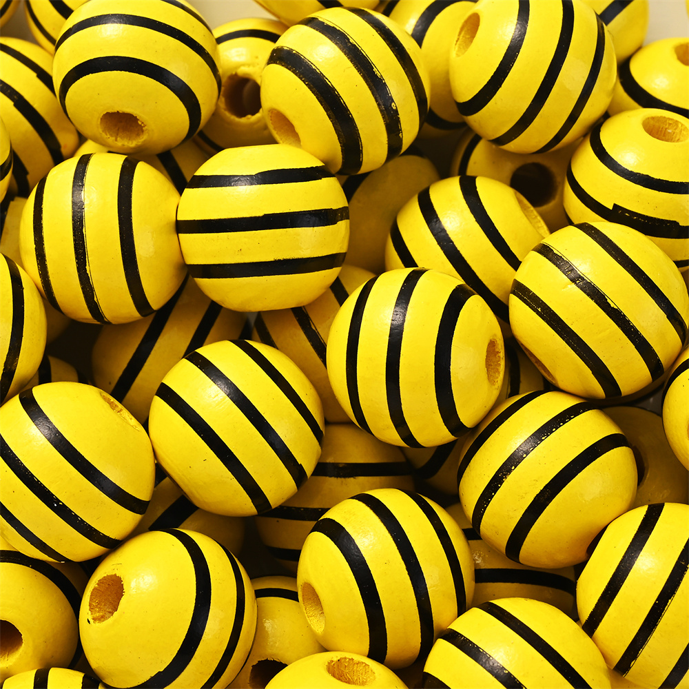 Ensemble de perles décoratives peintes en jaune, jolies perles en bois, perles d'espacement rondes, guirxiété de bricolage, décor de fête exécutif, 10 pièces: WHITE