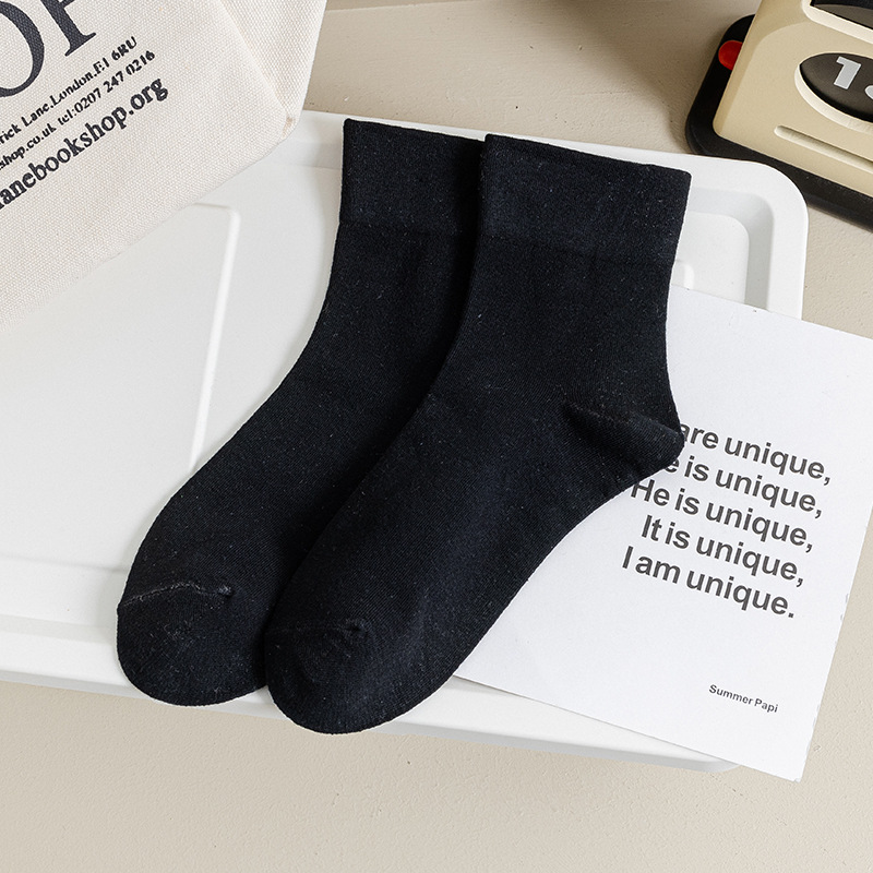 Women's Crew Socks Spring Japanese Style Breathable Casual Short Socks For Women Ladies Plain Socks Thin: black