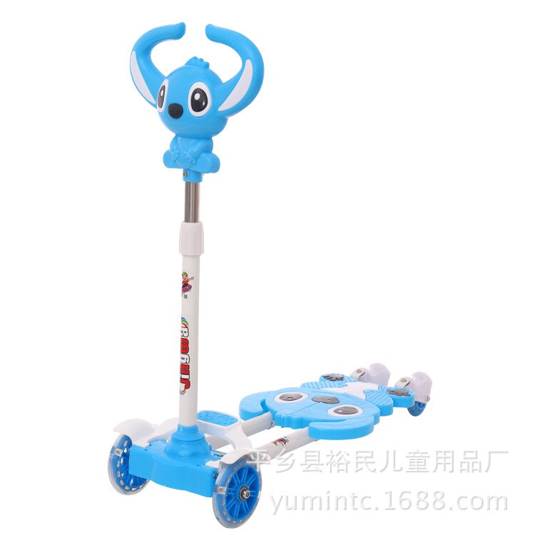 Trottinette à quatre roues pour enfants, ajustable et brillant, ciseaux, voiture, jouets pour bébés: blue A
