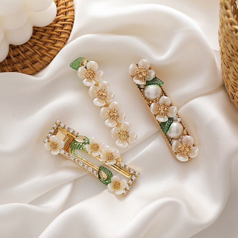 MWsonya-horquillas de hoja verde coreanas para mujer, joyería hecha a mano, Flor de perla, accesorios de joyería para niñas