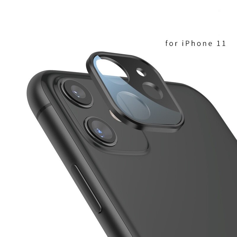 Lente de cámara cubierta completa anillo de Metal Protector de vidrio templado para iPhone 11 Protector de lente de cámara trasera funda para iPhone 11Pro Max: 11 black