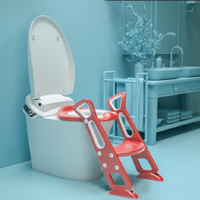 Zindelijkheidstraining toiletbril met opstapkruk ladder voor jongens en meisjes baby peuter kind kinderen toilet training stoel met handgrepen gewatteerde zitting antislip brede stap (grijs