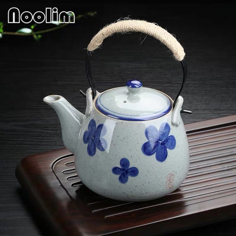 Théière en céramique peinte à la main, grande théière rétro résistante à la chaleur, pour salon de thé, hôtel, ménage, bouilloire en porcelaine, tasse à thé kung fu: Théière-d