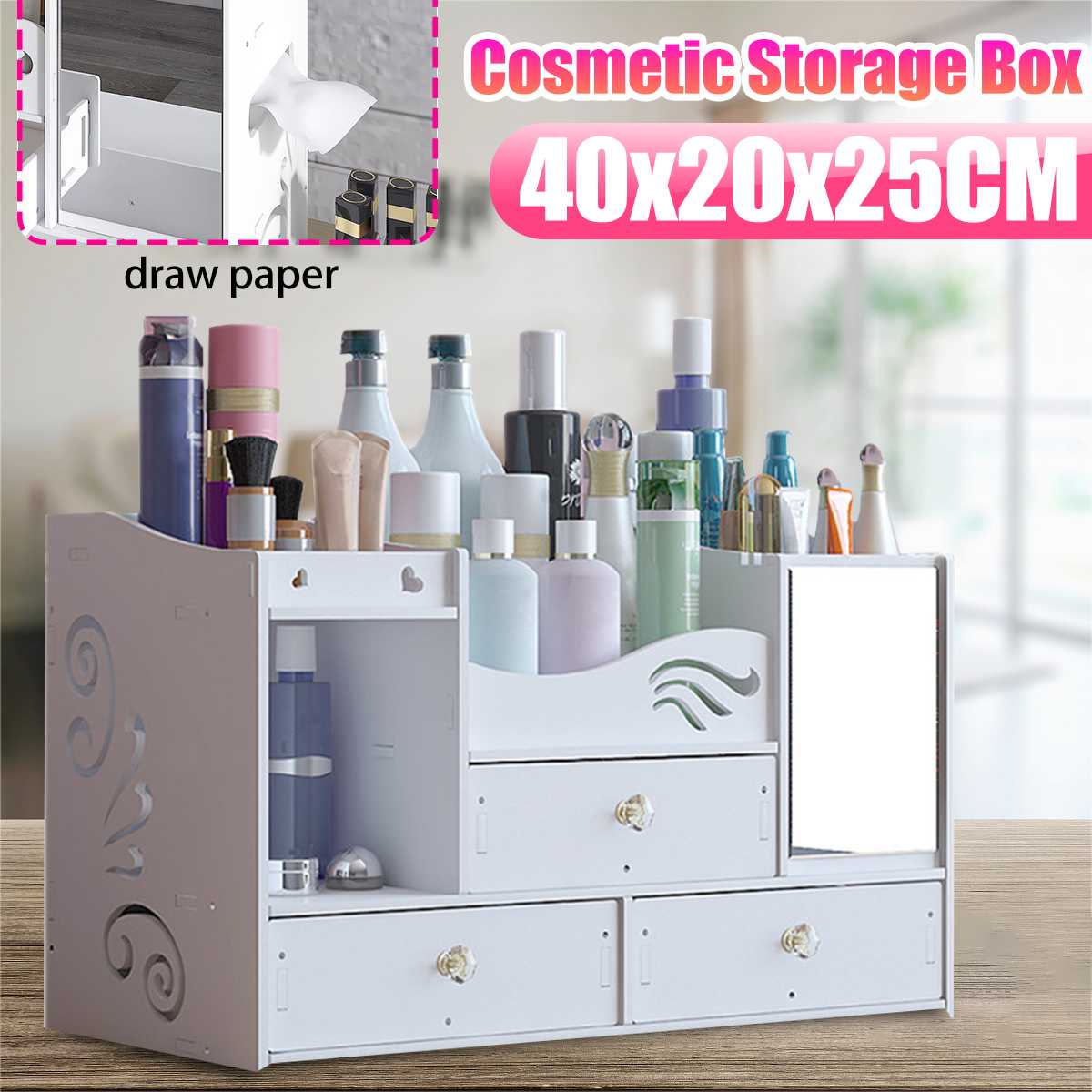 Wooden Storage Box Cosmetic Storage Box Large-capacity Jewelry Storage Box DIY Multi-function Drawer Dresser Storage Box