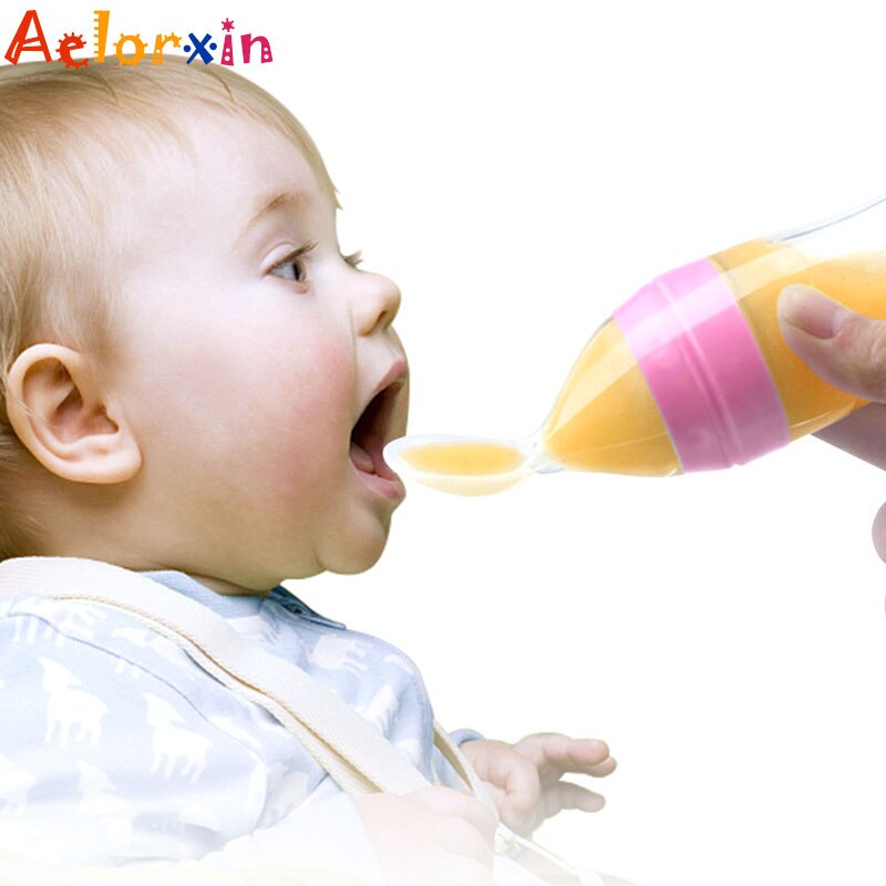 Biberon en Silicone de sécurité de 120ML, avec cuillère, pour complément alimentaire, riz, céréales, cuillère à presser, lait, tasse