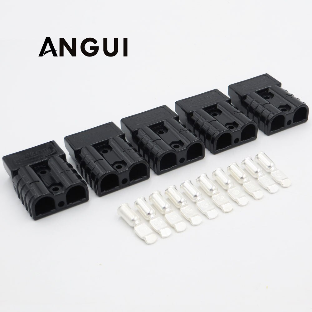 5sets x 600V 50A Black gray red SH50 Plug Connector Double Pole with copper Contacts for Solar Panels Caravans Battery: black