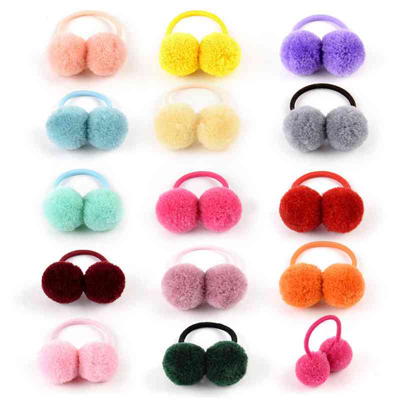 2 Teile/satz Nette Pompom Baby Haarband Pelz Ball Elastische freundlicher Gummibänder Einfarbig freundlicher Haar Bindet Seil Mädchen Haar zubehör