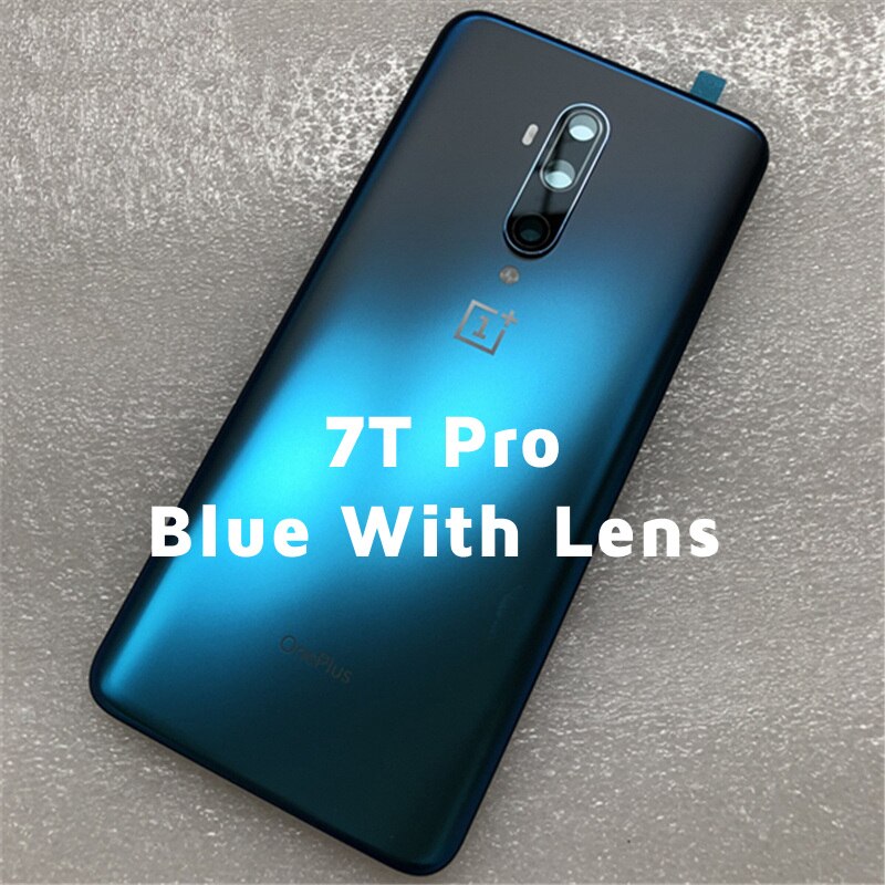 Originalt bagglascover oneplus 7 7t pro battericover one plus 7 t bagdørs cover oneplus 7t bagcover med kameralinse: 7 tpro-blå med linse
