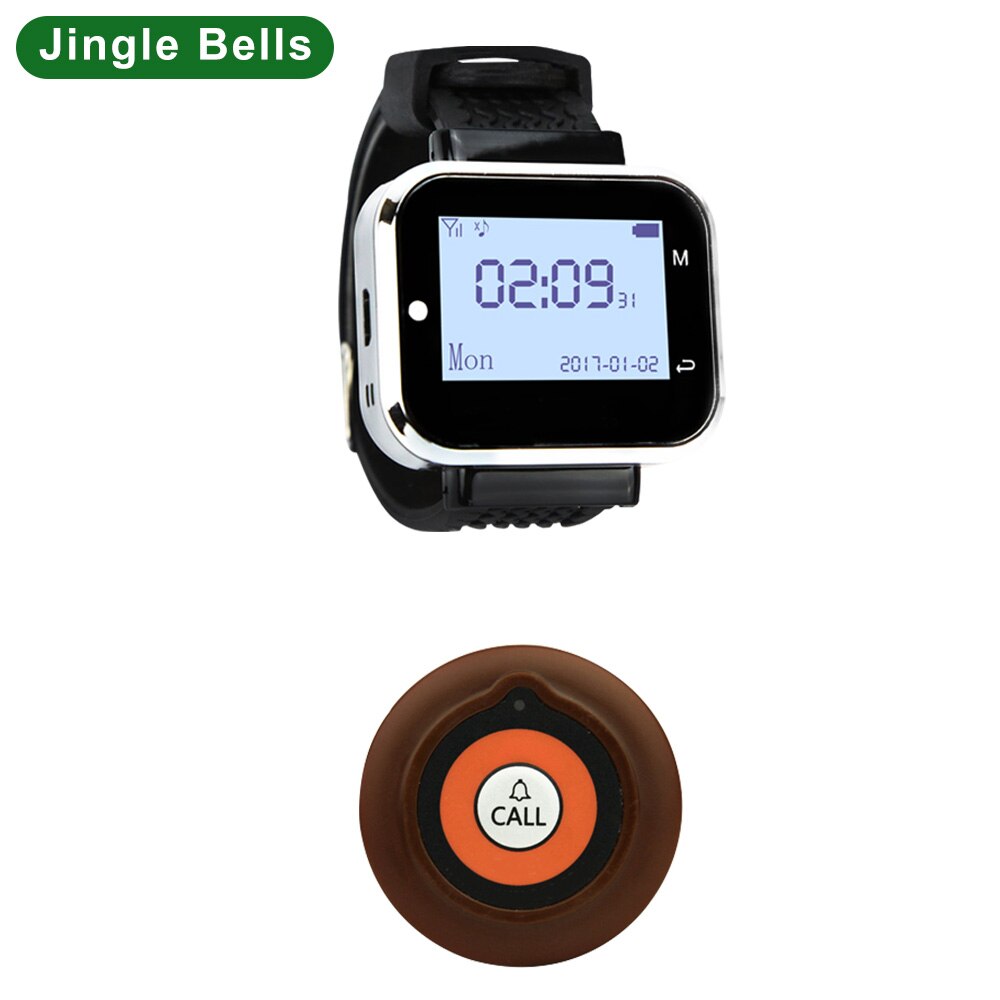 JINGLE bell – sonnette de Service sans fil, 1 bouton d'appel + 1 montre, récepteur de téléavertisseur, système d'appel sans fil pour les clients, les restaurants et les hôtels