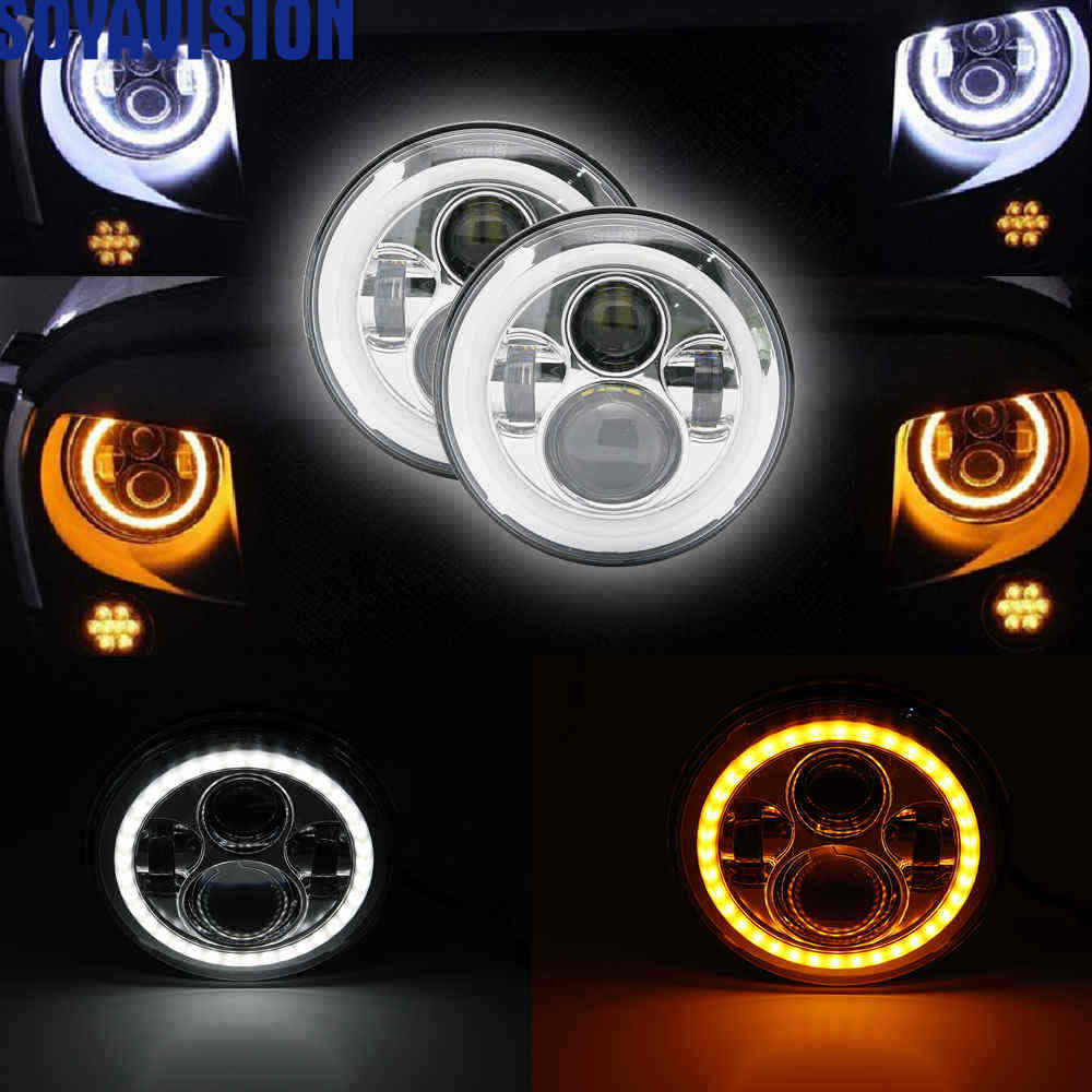 2 pcs Car LED 7 Inch Round Headlight Conversion Kit For Beetle Classic Volkswagen 1950 -1979 Lada Niva 4X4 Uaz Hunter Headlamps
