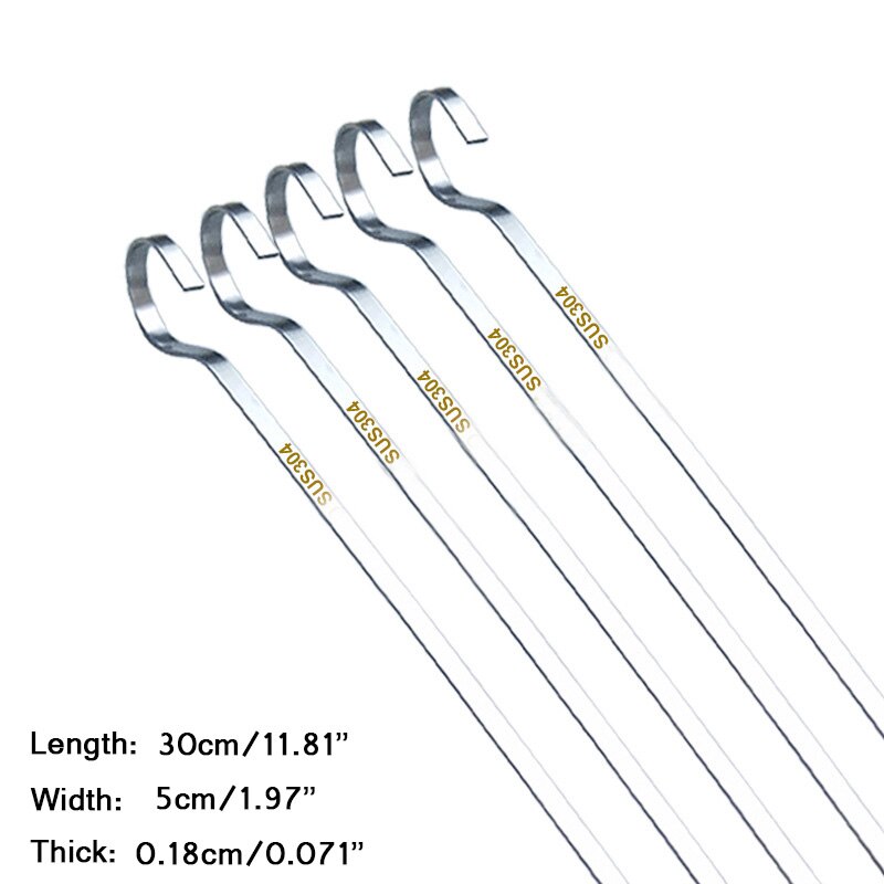 Återställbara grillspett i rostfritt stål bbq nålgrill shish kabob pinnar platt köttverktyg bbq gafflar tillbehör 30cm/11.81 "