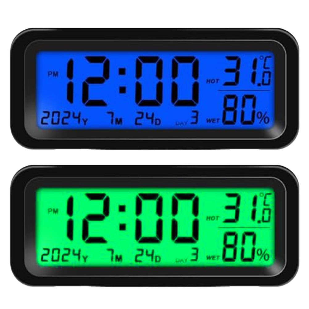 Relojes de energía Solar para coche, termómetro con fecha y semana, pantalla luminosa de humedad, reloj Digital automotriz para pantalla de salpicadero de coche, 1 Uds.: Default Title