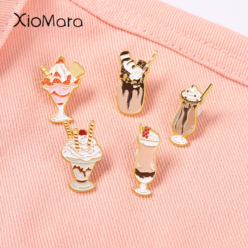 Fudge Sundae Enamel Pins Shortbread Biscuits Brooches Food Badges Collar Backpack Decoration for Kids Girl Boy