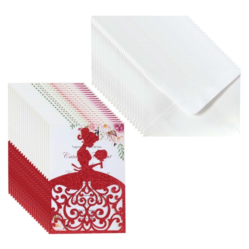 20pcs/set Wedding Invitations Cards Glitter Girl Greeting Card Invite Envelopes 67JB