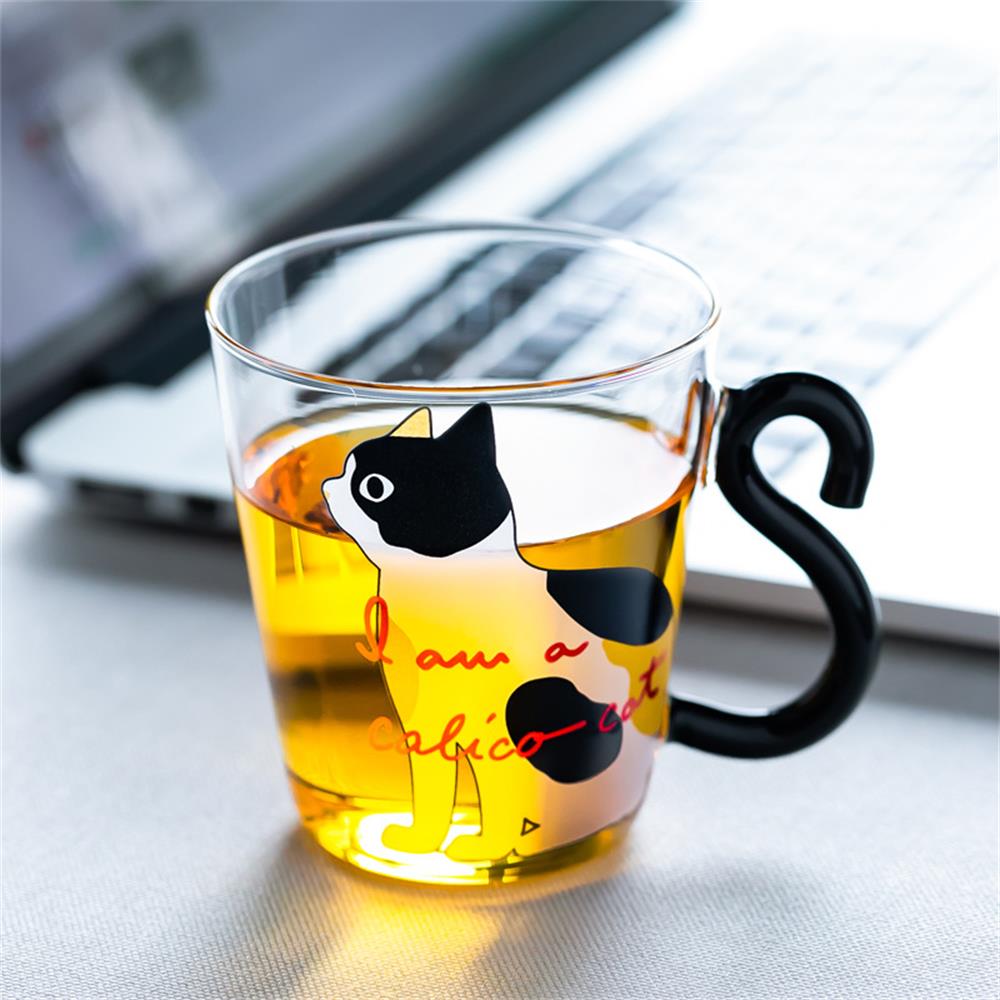 Tasse à café en verre chat noir mignon 250 ml, poignée en forme d&#39;animal, tasses à lait et à jus d&#39;eau, tasse à thé, Style japonais Kawaii, pour la maison