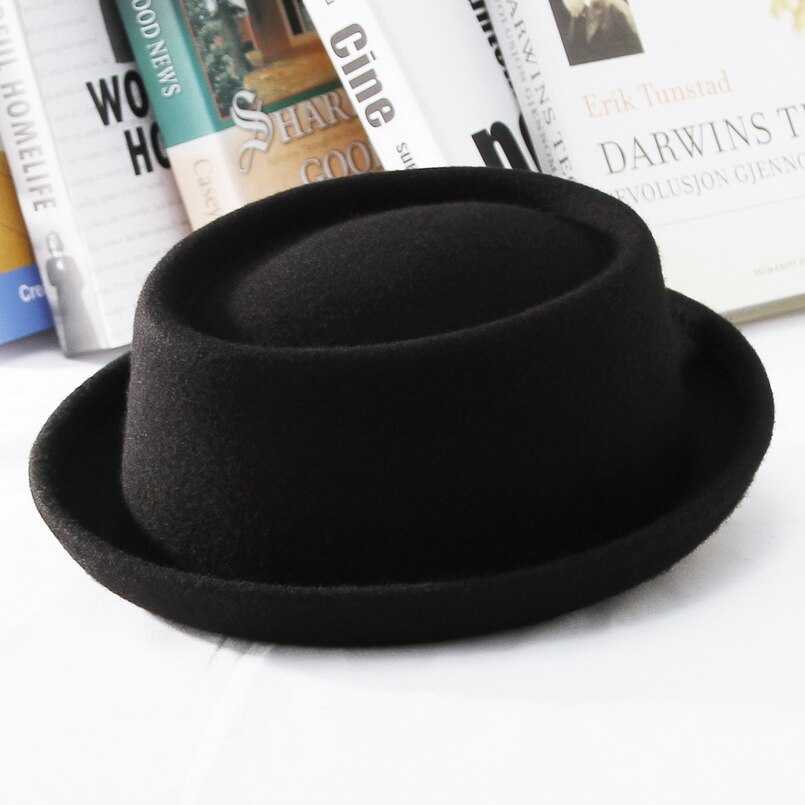 GEMVIE Classic 100% Wool Soft Felt Pork Pie Hat Fedora For Men Women Autumn Winter Wool Hat Curved Brim