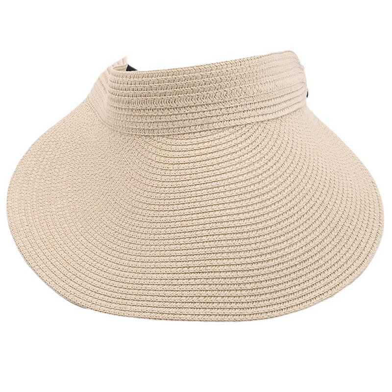 Gaoke merke våren sommer visir caps sammenleggbar avlet stor brem solhatt strandhatter til kvinner stråhatt chapeau: beige