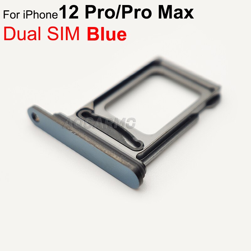 Aocarmo Sim-kaart Voor Iphone 12 Pro/Pro Max Enkele Dual Sim Metalen Plastic Nano Sim Tray Microsd Slot houder: Dual------Blue