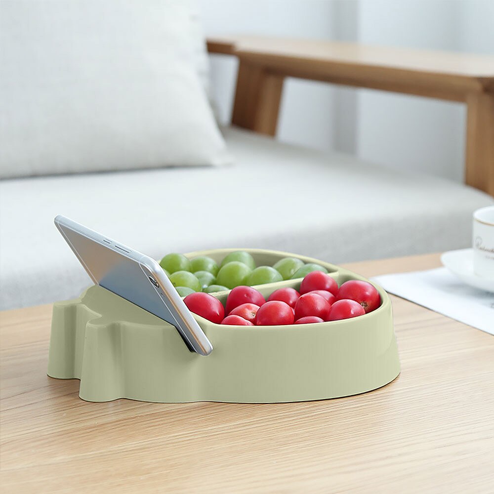 Modern Living Room Lazy Snack Bowl Plastic Double Grid Snack Storage Box Fruit Plate And Mobile Phone Stand Artifact