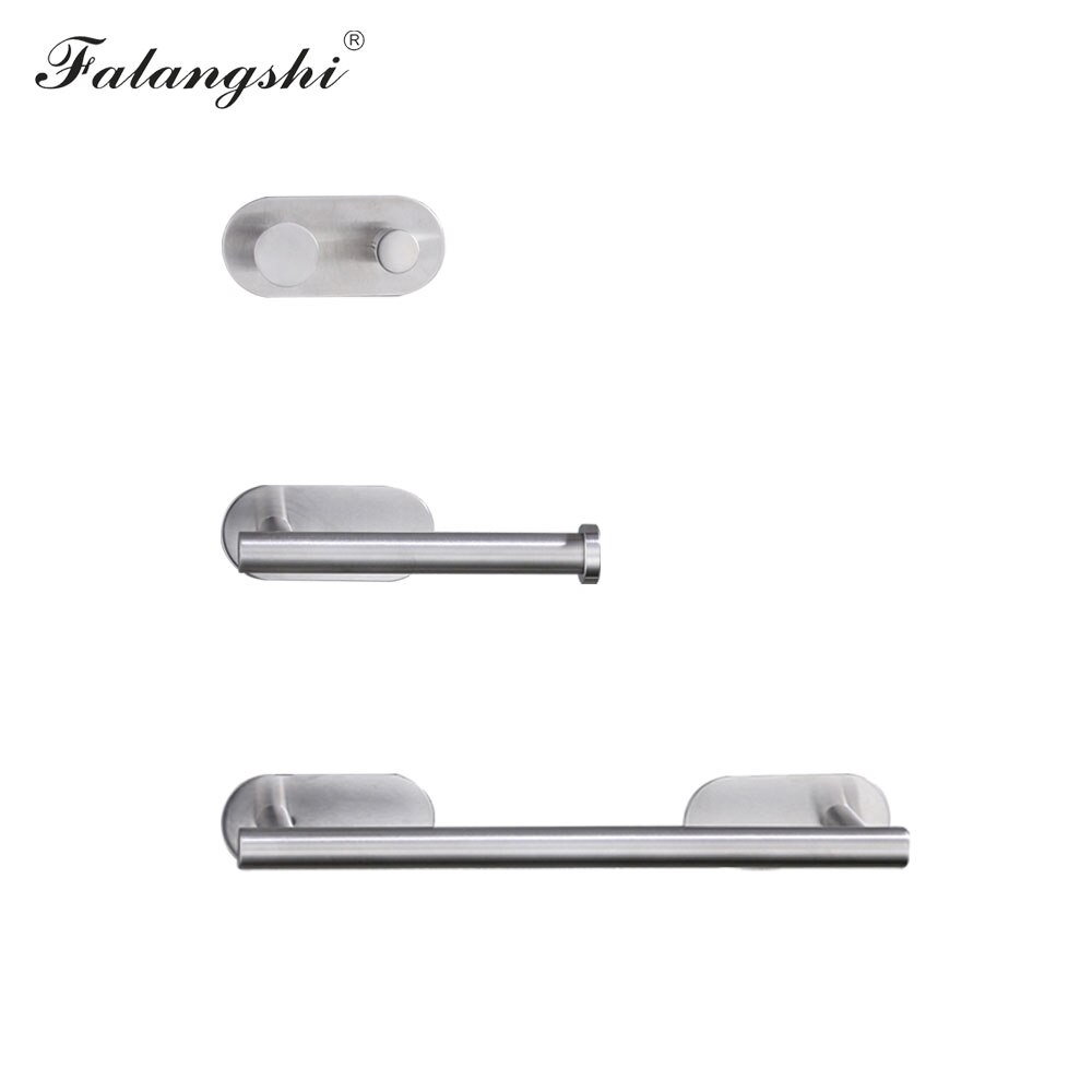 Bathroom Hardware Set Robe Hook Roll Paper Holder Single Towel Bar 3M Sticker Easy Installation Bathroom Accessories WB8863: 3pcs Set