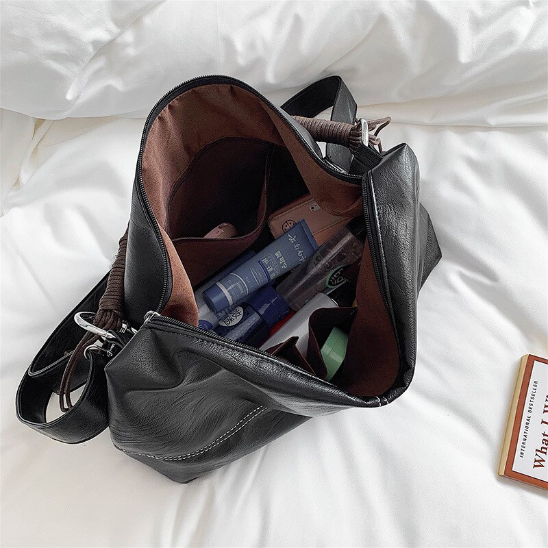 Store tøyvesker for kvinner hobo-vesker med stor kapasitet, skuldervesker i skinn rutete crossbody-veske med dusker, sac a main