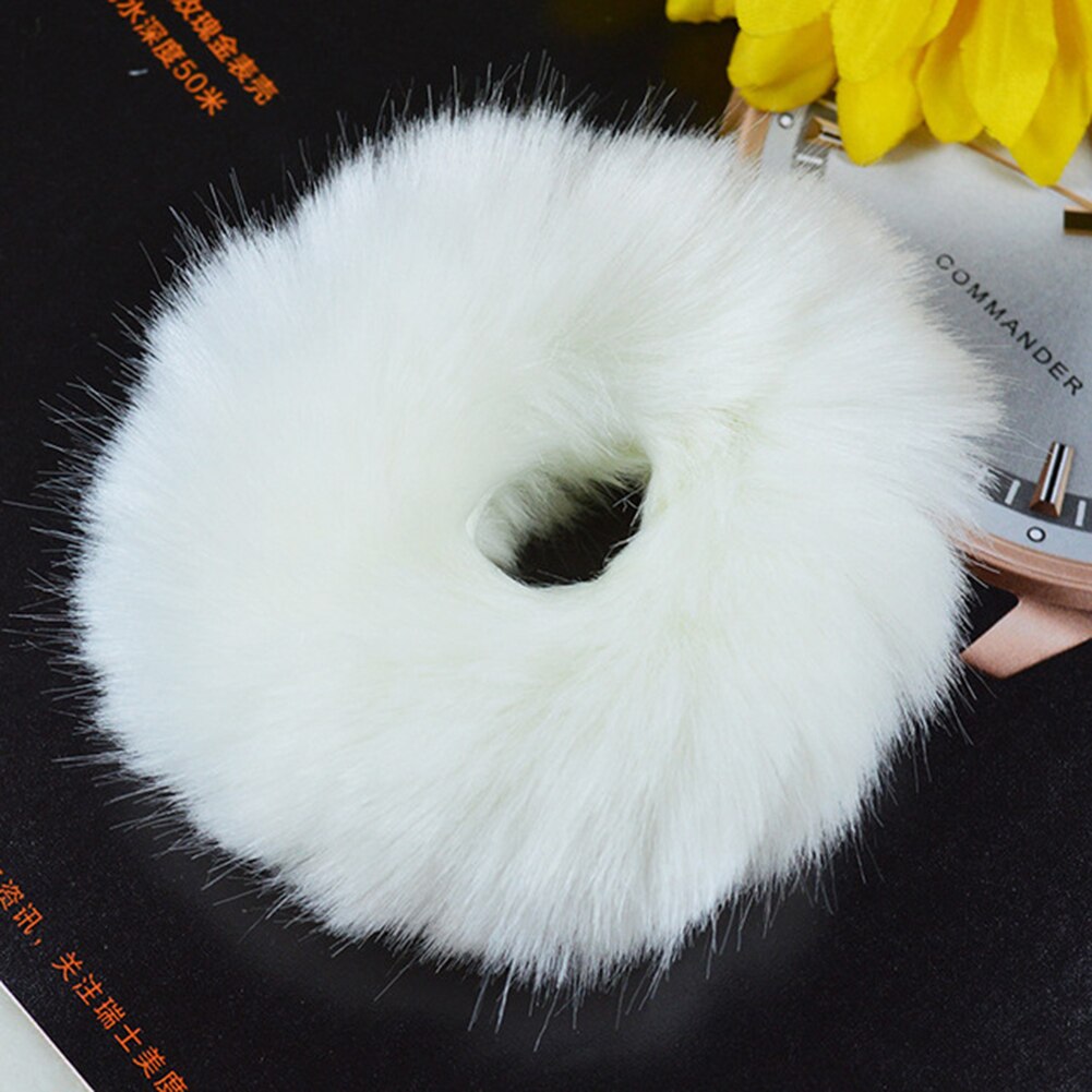 Anneau élastique en fausse fourrure, chouchou, accessoires pour cheveux, peluche élastique pour queue de cheval, attaches pour cheveux pour filles: WHITE