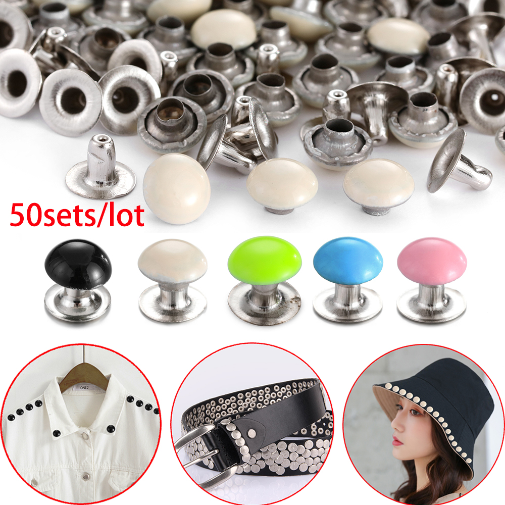 50 sets/pak paddestoel kleding klinknagels diy kleding tas schoenen knutselen decoratie benodigdheden kleding naaien glas boor spijker knoop