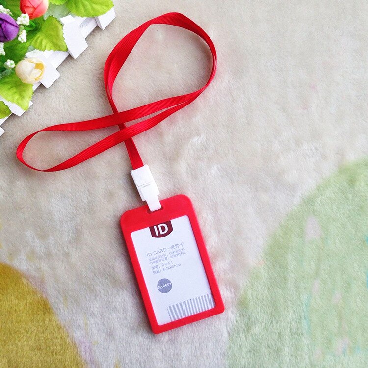 Candy Colors Credit Card Holders Bus ID Holders Card Neck Strap Card Name Women Men Bank Identity Badge With Lanyard: Red