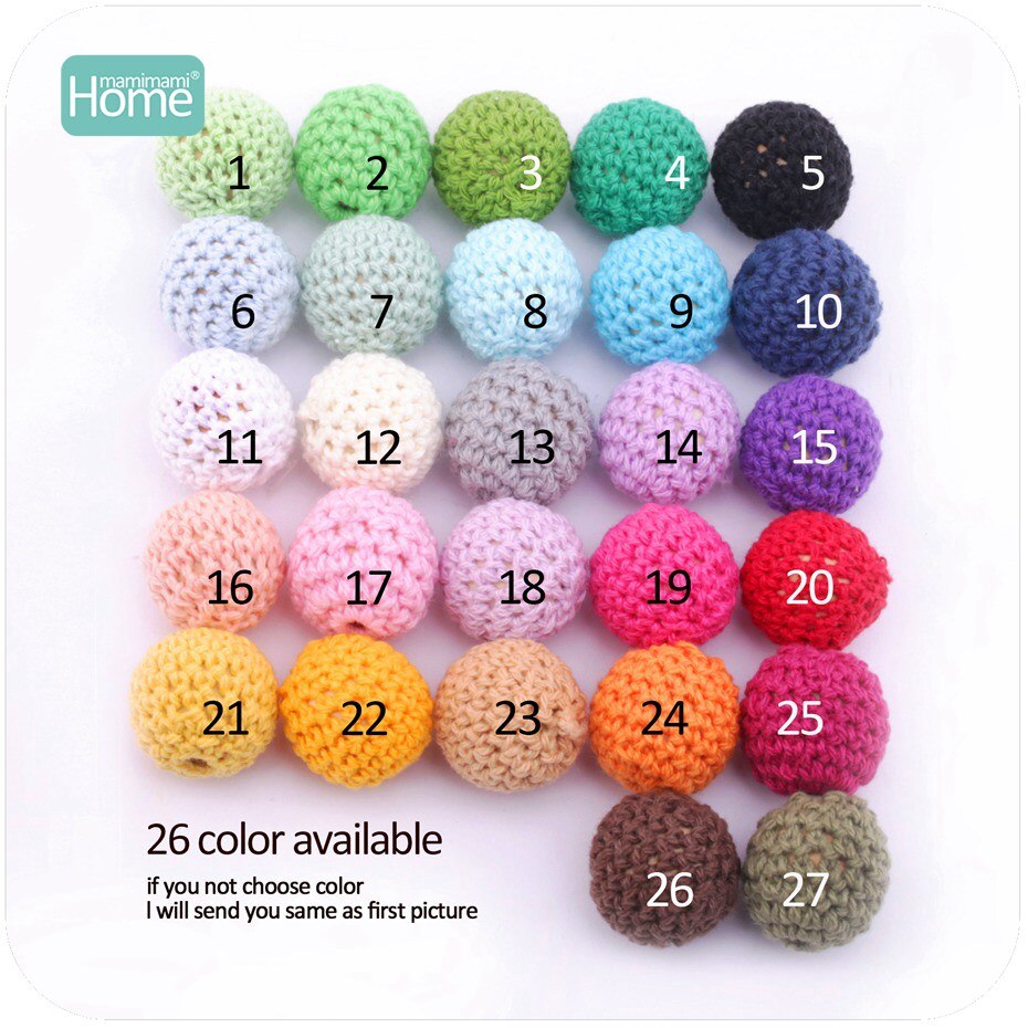 MamimamiHome 50 stk/partij Ronde Houten Kralen Gehaakte Kleur Mix Bal 16-20mm Hout Bijtring Decoratie Baby Rammelaar Speelgoed accessoires
