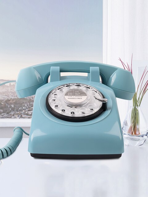 Téléphone fixe Vintage rose jaune noir bleu à cadran tournant, fixe fixe en plastique pour la maison et le bureau, Style européen rétro: Blue Telephone