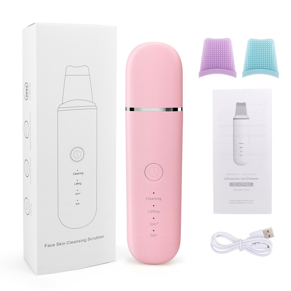 Ultrasonic Skin Scrubber Deep Face Cleaning Peeling Shovel Facial Pore Cleaner Skin Scrubber Lift Beauty Machine: Pink