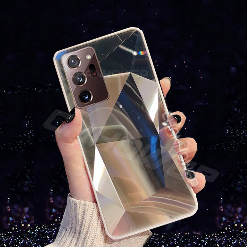 Do Samsung Galaxy Note 20 Ultra Case Glitter 3D pryzmat diamentowe lustro etui na telefony do Galaxy Note20 Note 20 miękka krawędź tylna okładka: Galaxy Note 20 Ultra / Srebrny