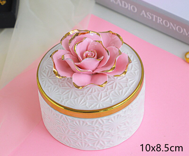 three-dimensional Handwork flowers storage jar ceramic crafts hand-painted gold home heart-shaped jewelry box storage box: F02 A
