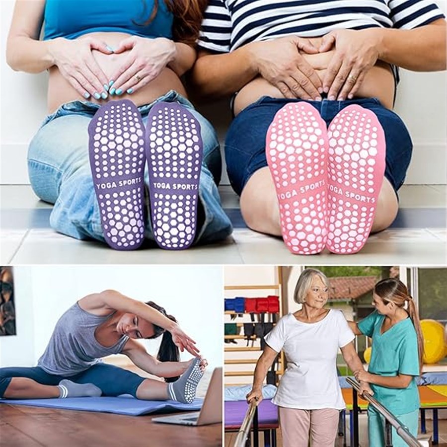 Grip-sokken voor dames, antislip pilates-yogasokken met dubbele strepen antislipsokken voor training, ballet, atletische sokken