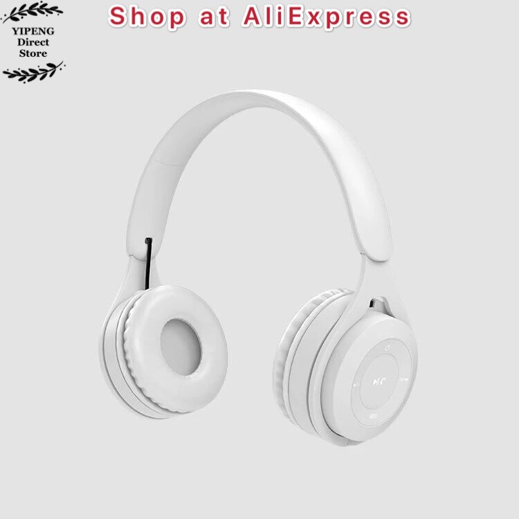 Macaron Wireless Over Ear Headset Bluetooth Headphone HiFi Stereo with Microphone Support TF Card MP3 Player Walkman: White
