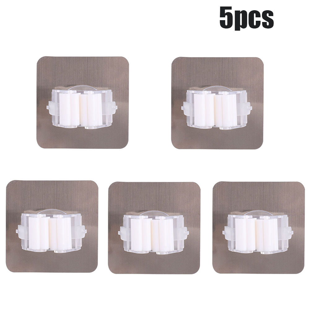 Multifunctionele Haken Mop Houder Wandmontage Organizer, borstel Bezem Hanger Haak Keuken Badkamer Waterdichte Wand Haak Self-Adhesiv: 5pcs White Hooks