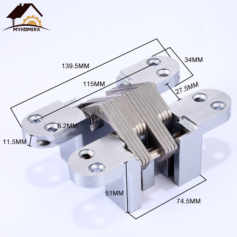 Myhomera skjulte hengsler i rustfritt stål 70-140mm innebygde skjulte tverrbelastbare foldedørhengsler til møbler: 34 x 140mm